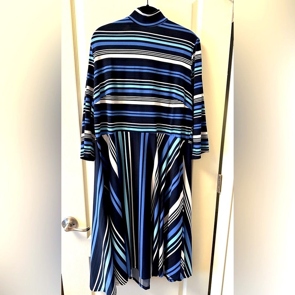 ELOQUII Blue Striped A-Line Dress with Tie-Back
